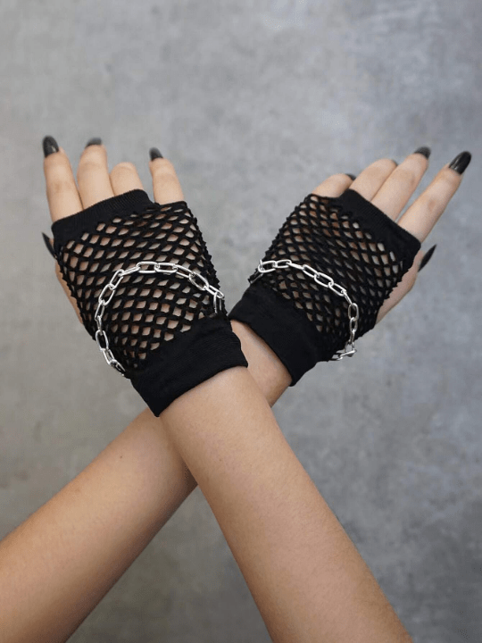 Chain Decor Fishnet Gloves - Lolli World Marketplace