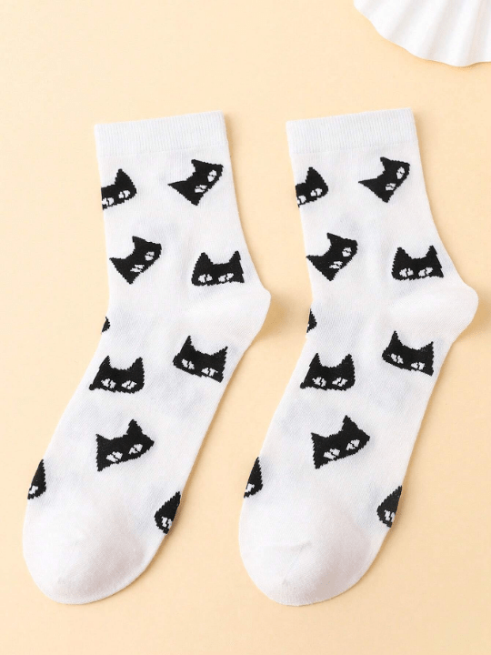 Cherbear Studio Fashionable Mid - Calf Socks With Black Cat Pattern - Lolli World Marketplace