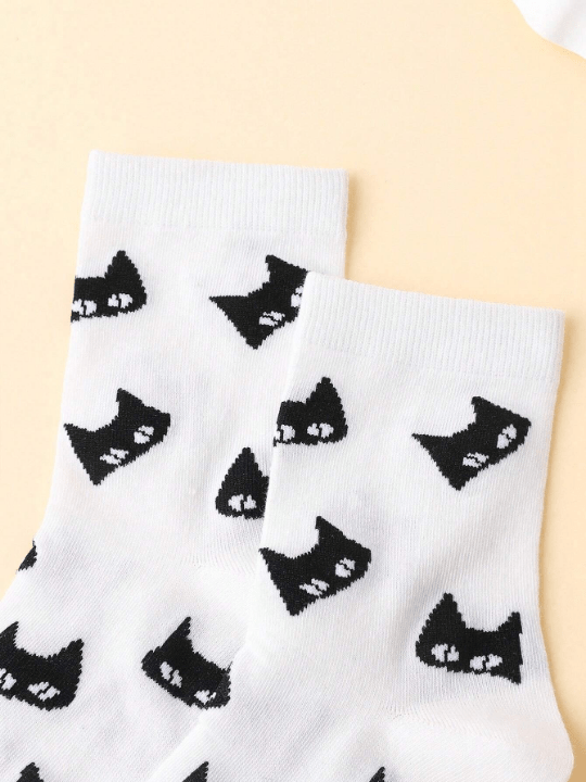 Cherbear Studio Fashionable Mid - Calf Socks With Black Cat Pattern - Lolli World Marketplace