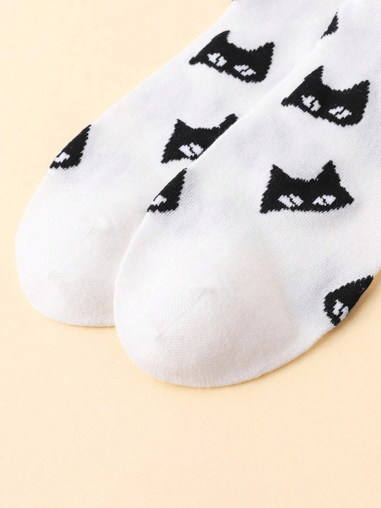 Cherbear Studio Fashionable Mid - Calf Socks With Black Cat Pattern - Lolli World Marketplace