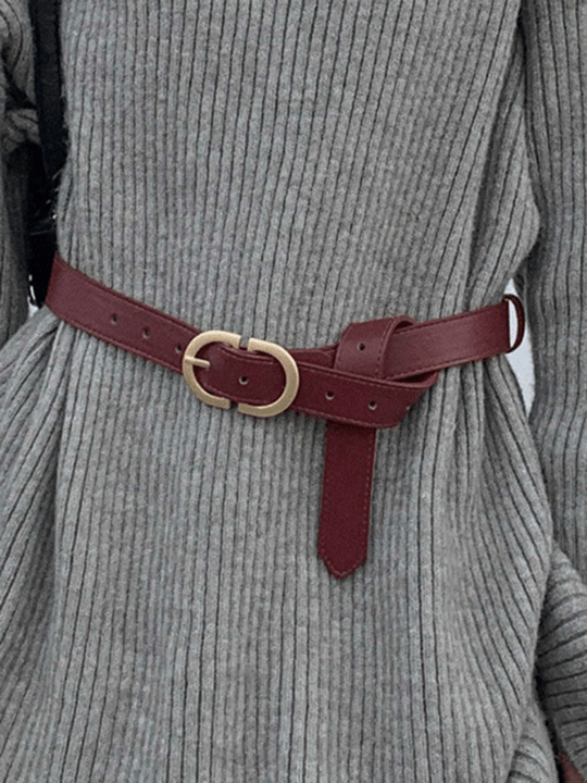DAZY Burgundy PU Leather Buckle Belt - Lolli World Marketplace