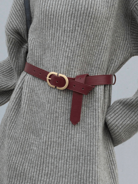 DAZY Burgundy PU Leather Buckle Belt - Lolli World Marketplace