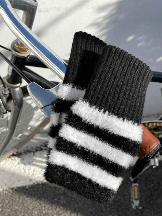 DAZY Fluffy Regular Knitted Striped Fingerless Gloves - Lolli World Marketplace