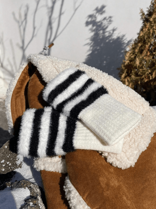 DAZY Striped Fluffy Fingerless Gloves - Lolli World Marketplace