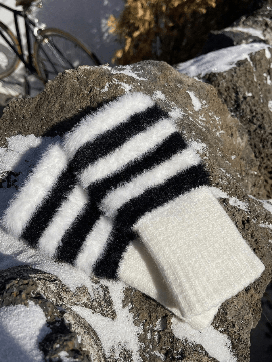 DAZY Striped Fluffy Fingerless Gloves - Lolli World Marketplace