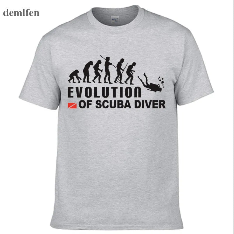 Evolution Of Scuba Diver Dive Down Flag Dive T-shirt Men Summer Cotton T Shirt Tops Tees