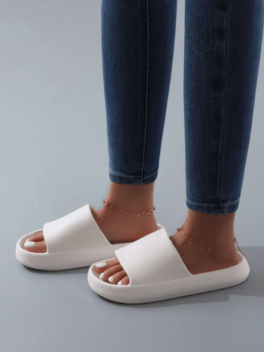 Fashion White Slippers For Women, Minimalist Single Band Slides - Lolli World Marketplace