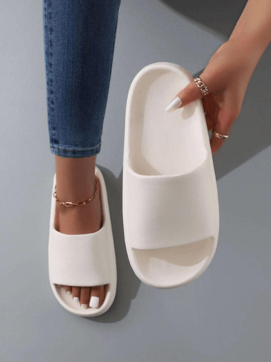 Fashion White Slippers For Women, Minimalist Single Band Slides - Lolli World Marketplace