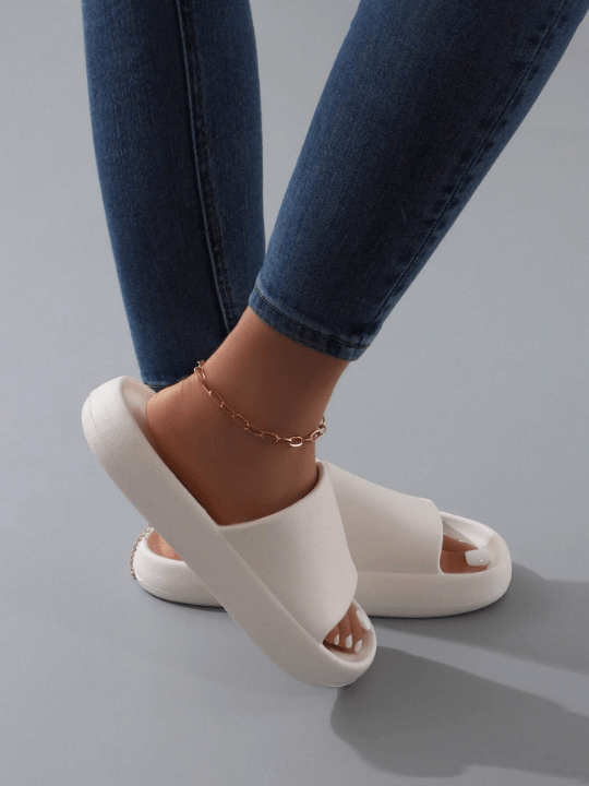 Fashion White Slippers For Women, Minimalist Single Band Slides - Lolli World Marketplace