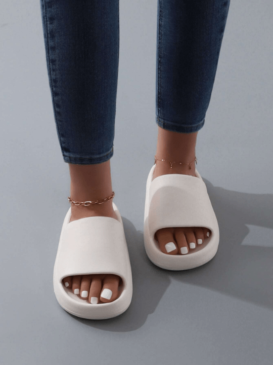 Fashion White Slippers For Women, Minimalist Single Band Slides - Lolli World Marketplace