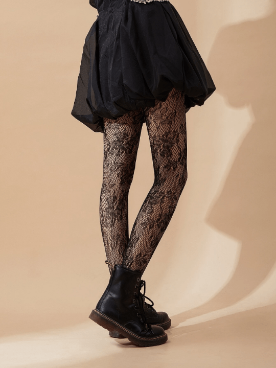 Flower Pattern Fishnet Black Tights - Lolli World Marketplace