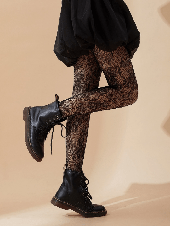Flower Pattern Fishnet Black Tights - Lolli World Marketplace