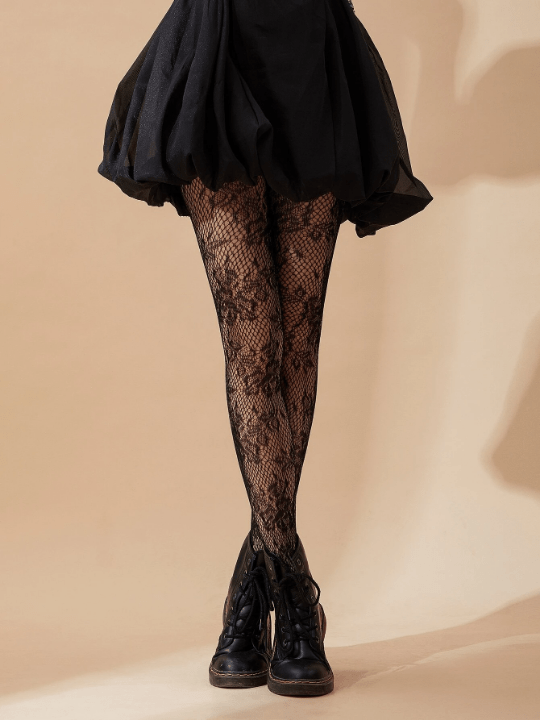 Flower Pattern Fishnet Black Tights - Lolli World Marketplace