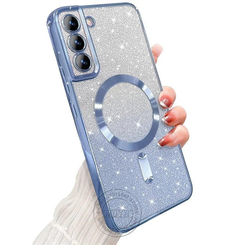 Glitter Bright Cover For Samsung Galaxy S25 S24 S23 S22 S21 S20 Plus FE Note20 Ultra Case Plating Wireless MagSafe Magnetic