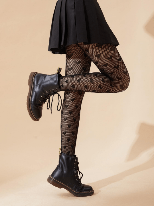 Heart Pattern Fishnet Black Tights For Women - Lolli World Marketplace