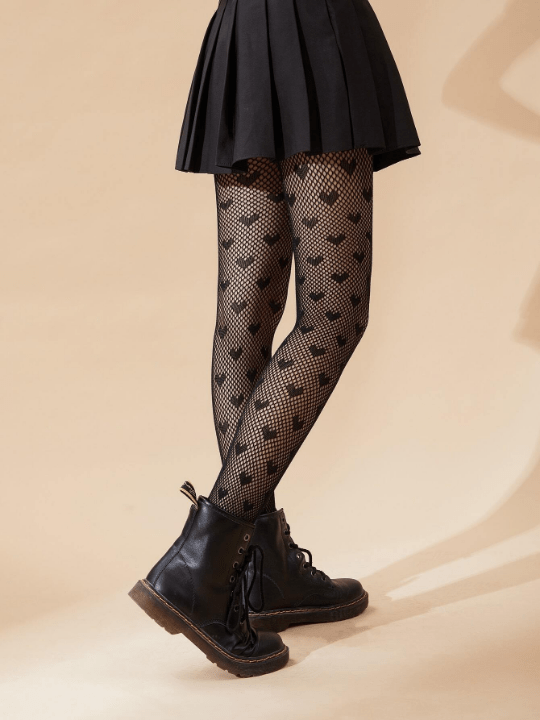 Heart Pattern Fishnet Black Tights For Women - Lolli World Marketplace