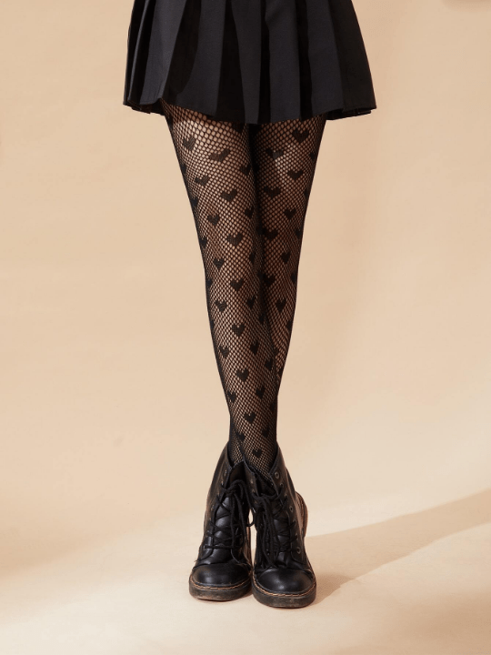 Heart Pattern Fishnet Black Tights For Women - Lolli World Marketplace