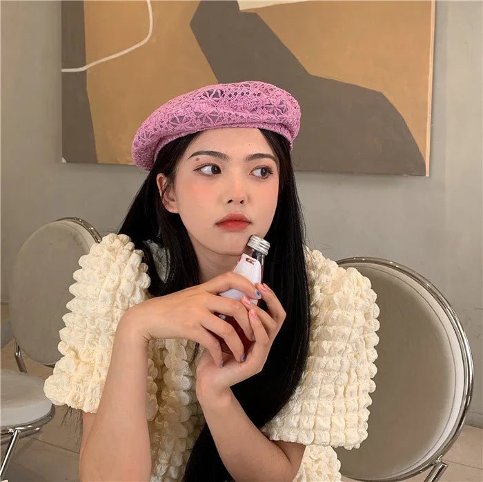 K365 - Women's hat Sweet hollow breathable lace beret Summer thin breathable versatile casual fashion painter hat trend