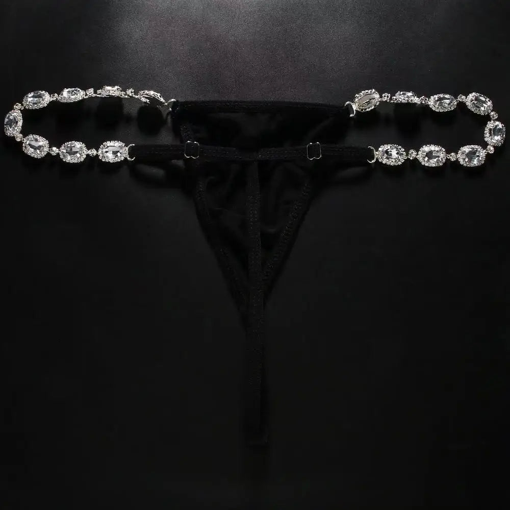 Luxury Rhinestone Splicing Thong Bikini Underwear Women Sexy Fabric Thong Panties Accessories Beach Underwear Body Jewelry