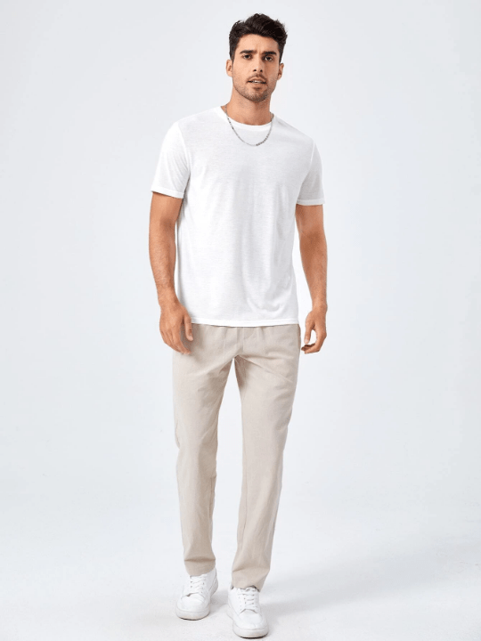 Manfinity Basics Men Cotton Drawstring Waist Pocket Patched Pants - Lolli World Marketplace