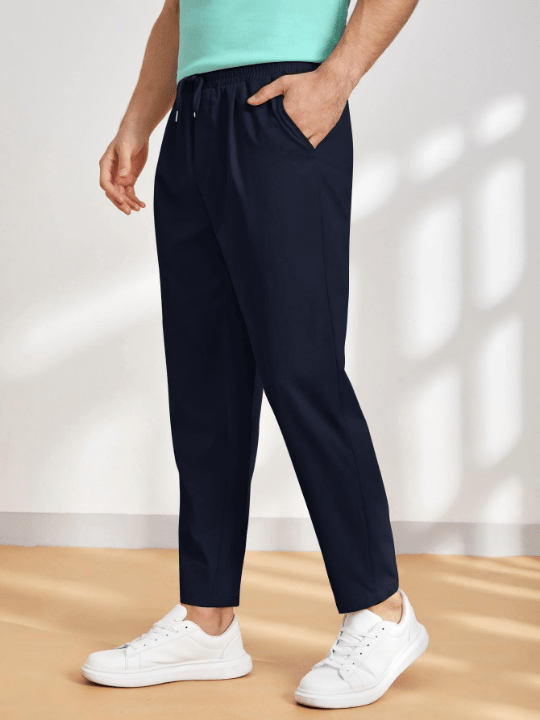 Manfinity Basics Men Solid Drawstring Waist Pants - Lolli World Marketplace