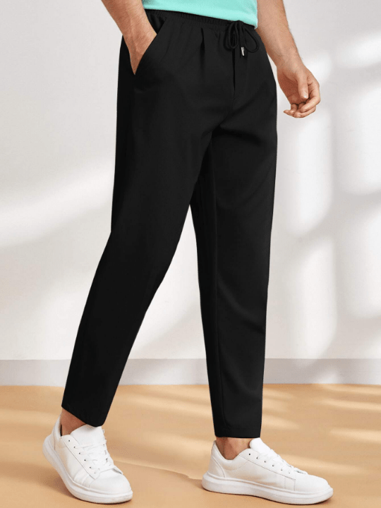 Manfinity Basics Men Solid Drawstring Waist Pants - Lolli World Marketplace