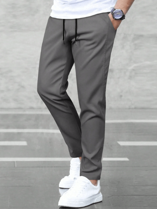 Manfinity Basics Men Solid Drawstring Waist Slant Pocket Pants - Lolli World Marketplace