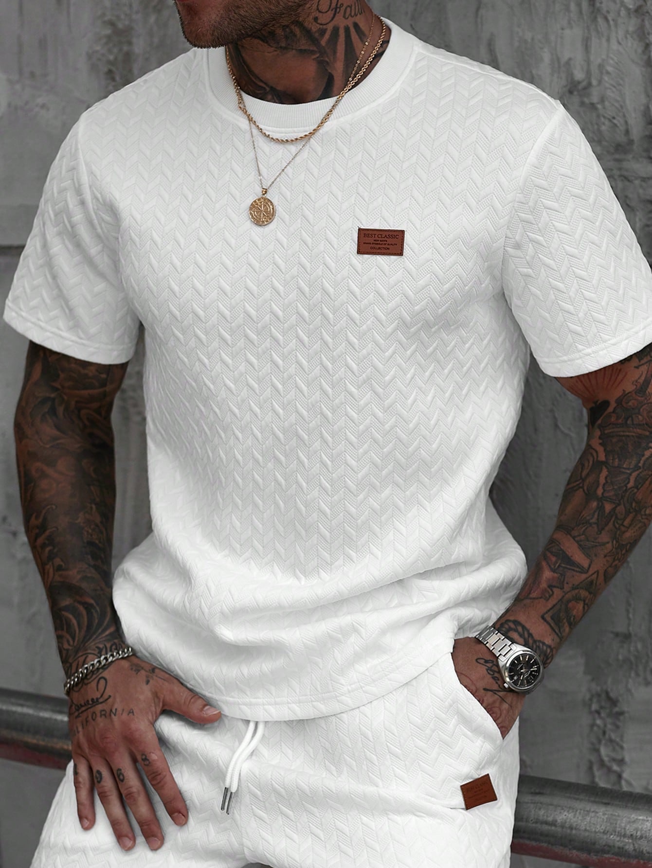 Manfinity CasualCool Men's Summer Jacquard Ribbed Collar Short Sleeve T-Shirt, Fine Gift For Boyfriend Or Husband