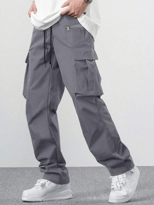 Manfinity EMRG Loose - Fit Men's Cargo Pants With Flap Pocket, Side Drawstring And Elastic Waist - Lolli World Marketplace