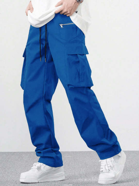 Manfinity EMRG Loose Fit Men's Cargo Pants With Flap Pockets, Drawstring Waist And Side Pockets - Lolli World Marketplace