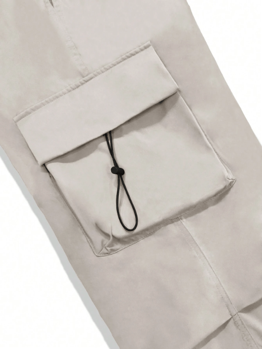 Manfinity EMRG Men Flap Pocket Side Drawstring Waist Oversize Cargo Pants - Lolli World Marketplace