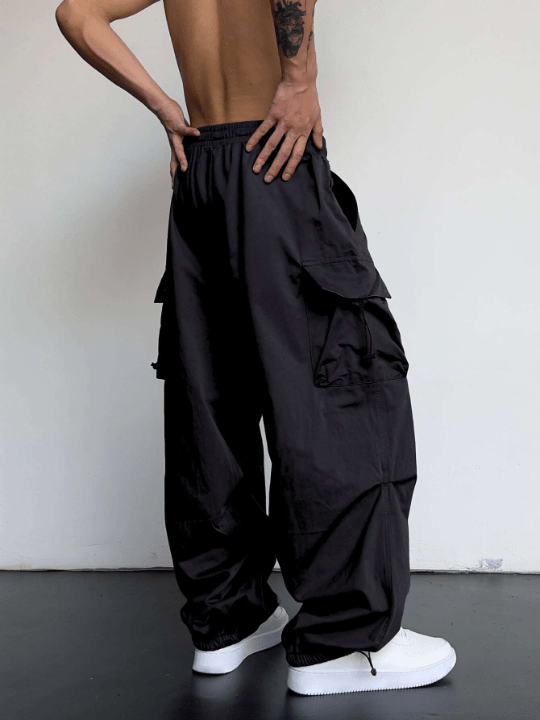 Manfinity EMRG Men Flap Pocket Side Drawstring Waist Oversize Cargo Pants - Lolli World Marketplace
