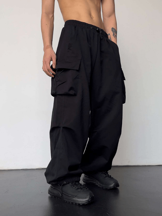 Manfinity EMRG Men Flap Pocket Side Drawstring Waist Oversize Cargo Pants - Lolli World Marketplace