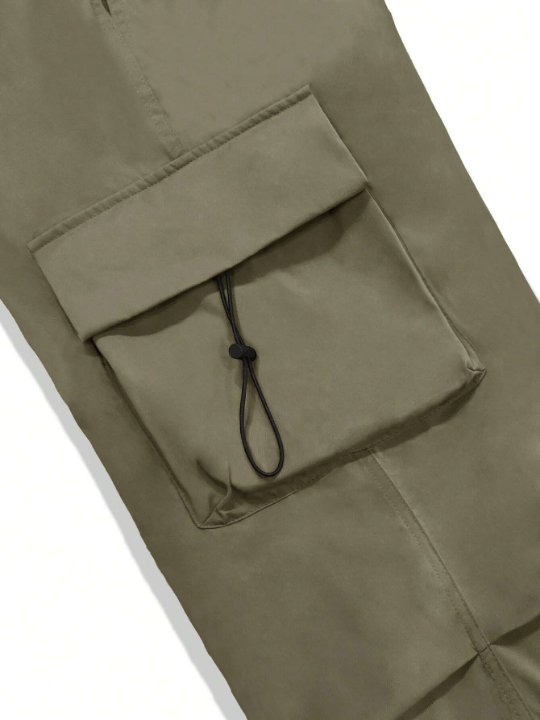 Manfinity EMRG Men Flap Pocket Side Drawstring Waist Oversize Cargo Pants - Lolli World Marketplace