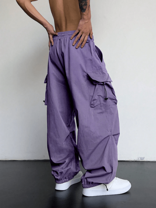 Manfinity EMRG Men Flap Pocket Side Drawstring Waist Oversize Cargo Pants - Lolli World Marketplace