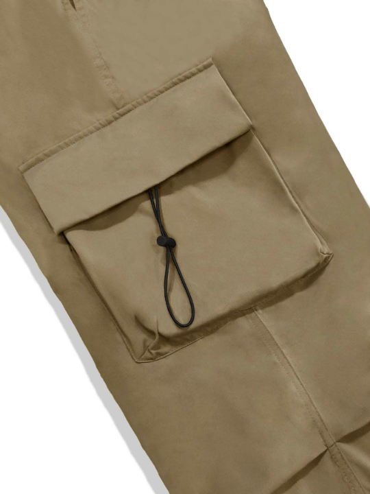 Manfinity EMRG Men Solid Flap Pocket Drawstring Waist Loose Cargo Pants - Lolli World Marketplace