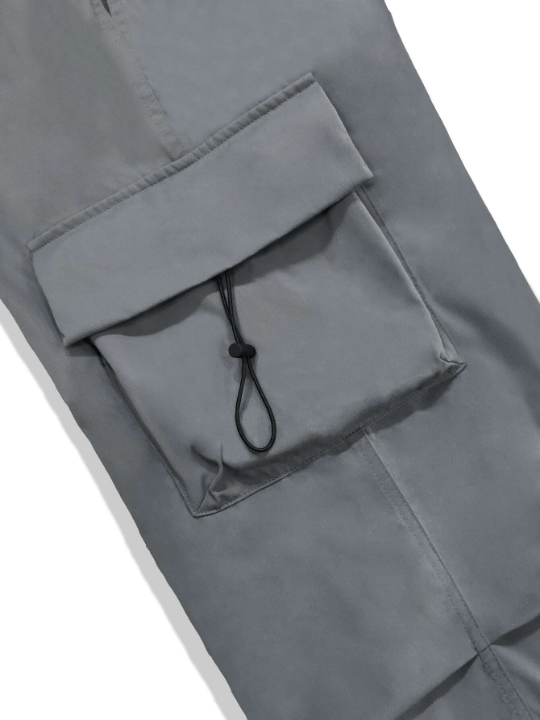 Manfinity EMRG Men Solid Flap Pocket Drawstring Waist Oversized Cargo Pants - Lolli World Marketplace