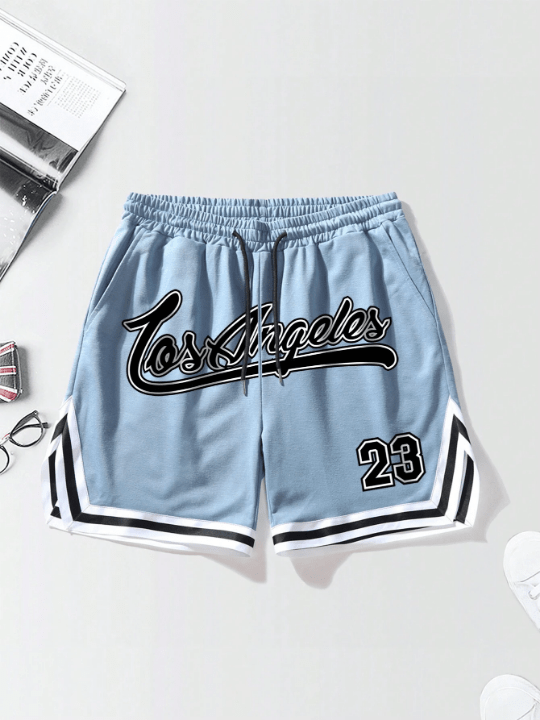 Manfinity EMRG Men's Loose Fit Drawstring Waist Short With Striped Trim And Letter Pattern - Lolli World Marketplace