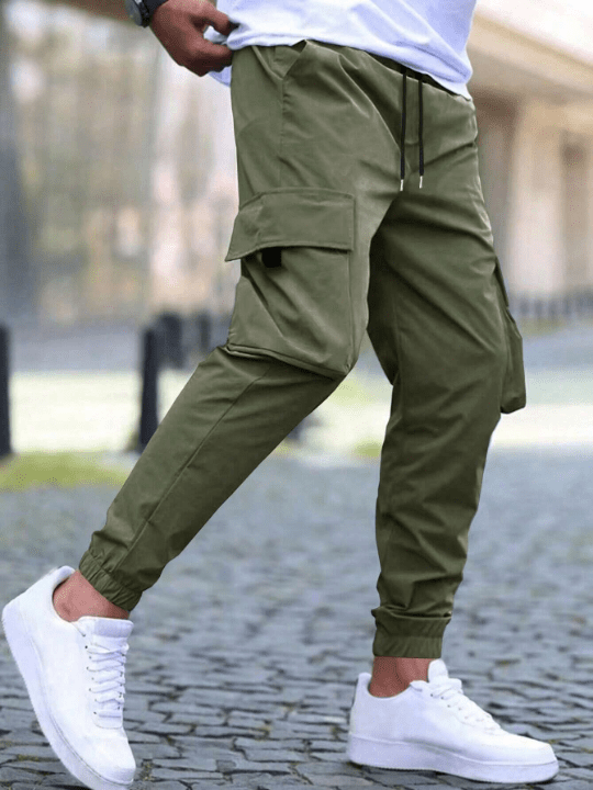 Manfinity Homme Loose Fit Men's Cargo Pants With Flap Pockets And Drawstring Waist - Lolli World Marketplace