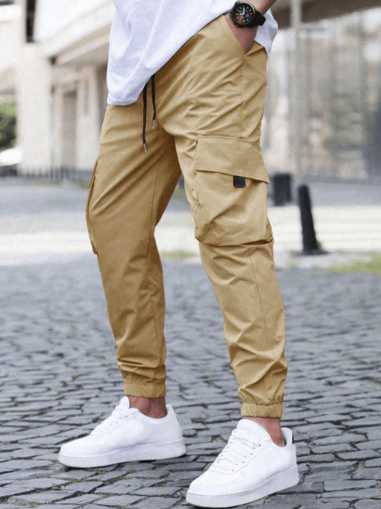Manfinity Homme Loose Fit Men's Cargo Pants With Flap Pockets And Drawstring Waist - Lolli World Marketplace