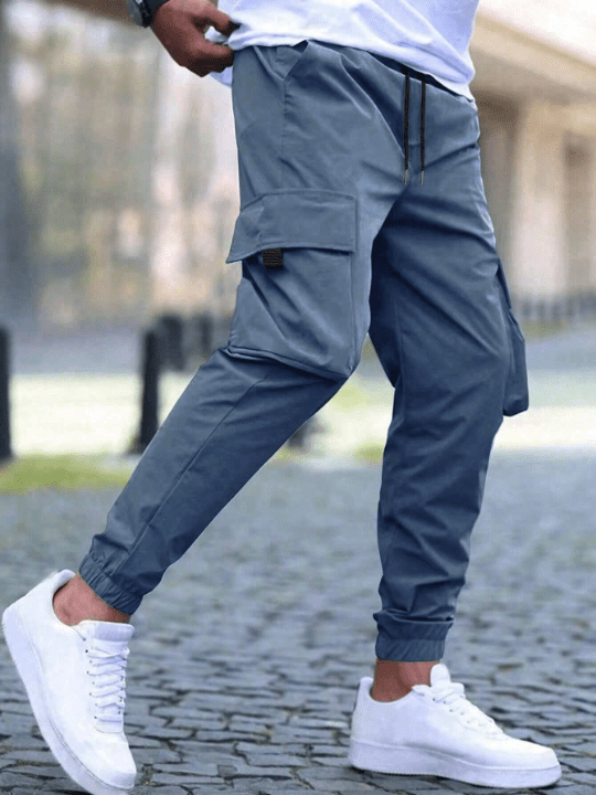 Manfinity Homme Loose Fit Men's Cargo Pants With Flap Pockets And Drawstring Waist - Lolli World Marketplace