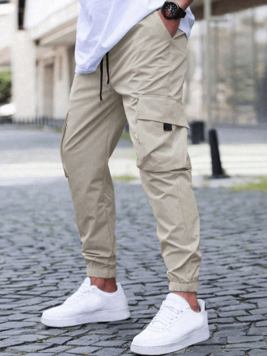 Manfinity Homme Loose Fit Men's Cargo Pants With Flap Pockets And Drawstring Waist - Lolli World Marketplace