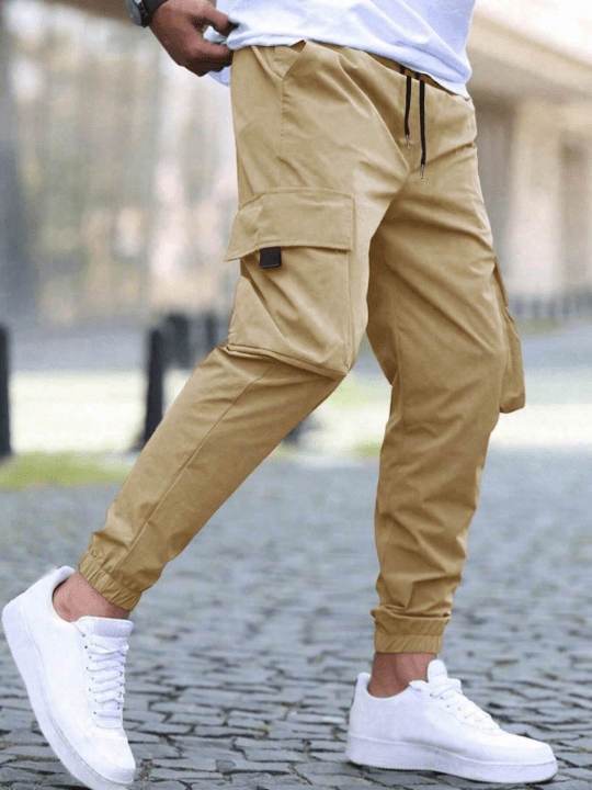 Manfinity Homme Loose Fit Men's Cargo Pants With Flap Pockets And Drawstring Waist - Lolli World Marketplace