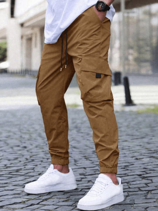 Manfinity Homme Loose Fit Men's Cargo Pants With Flap Pockets And Drawstring Waist - Lolli World Marketplace