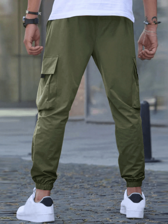 Manfinity Homme Loose Fit Men's Cargo Pants With Flap Pockets And Drawstring Waist - Lolli World Marketplace