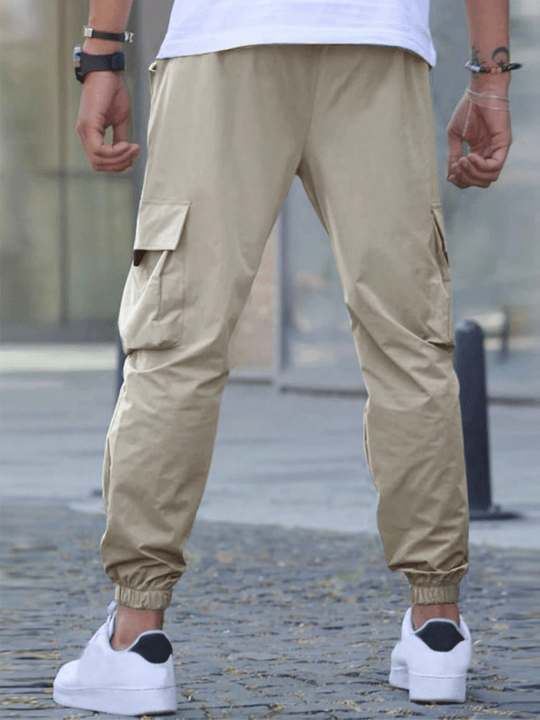 Manfinity Homme Loose Fit Men's Cargo Pants With Flap Pockets And Drawstring Waist - Lolli World Marketplace