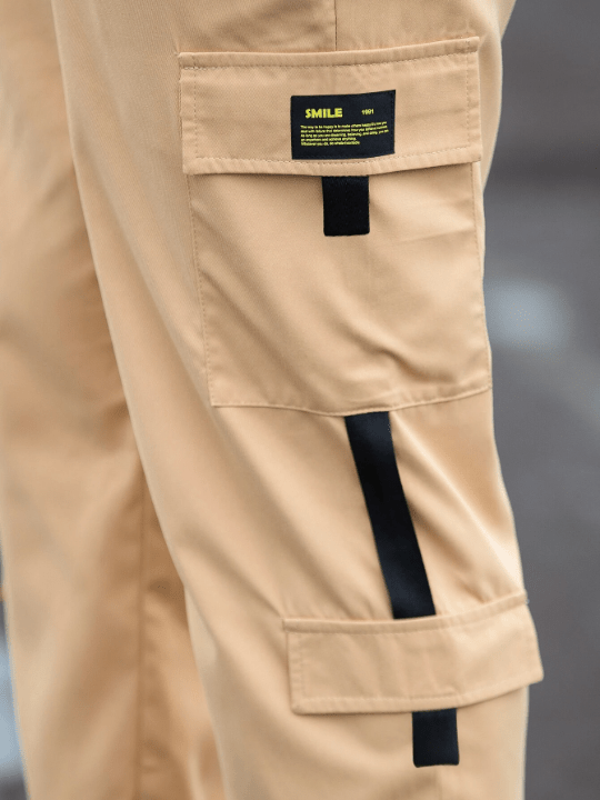 Manfinity Homme Loose Fit Men's Cargo Pants With Letter Patch Design And Drawstring Waist - Lolli World Marketplace