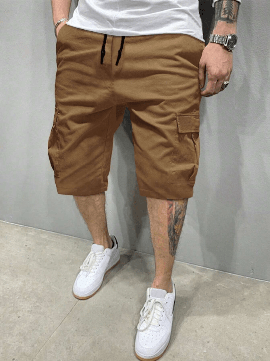 Manfinity Homme Loose Fit Men's Cargo Shorts With Flap Pockets And Drawstring Waist - Lolli World Marketplace