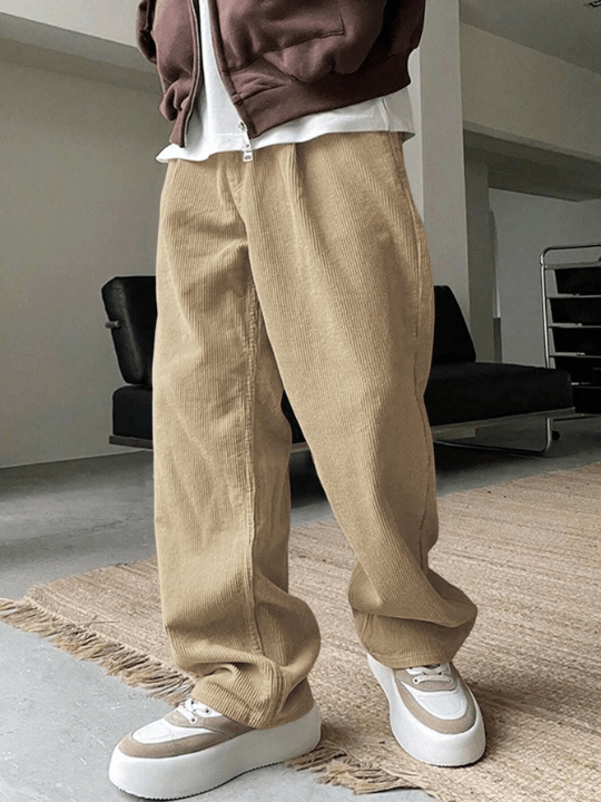 Manfinity Homme Loose - Fit Men's Casual Straight - Leg Pants - Lolli World Marketplace