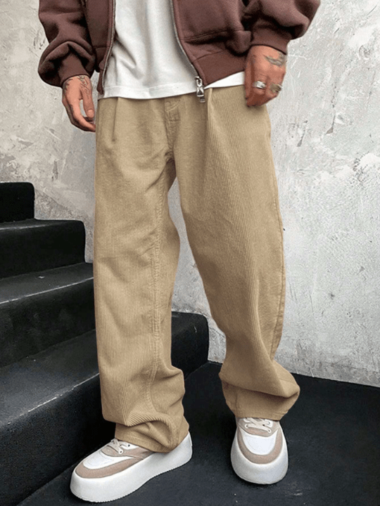 Manfinity Homme Loose - Fit Men's Casual Straight - Leg Pants - Lolli World Marketplace